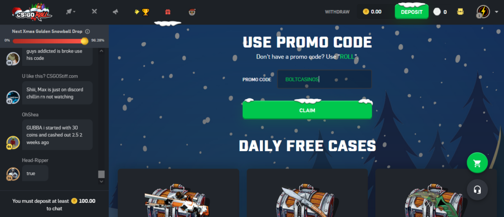 Claim Free Daily Cases At CSGORoll - Use Promo Code: BOLTCASINOS
