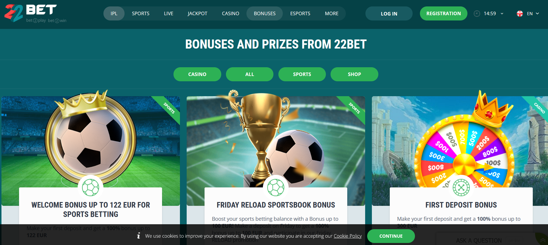 22bet casino bonus